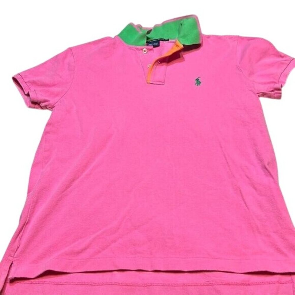 Ralph Lauren Sport Pink Polo Shirt With Green Collar & Pony Logo M